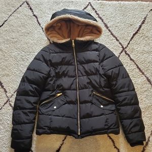 Zara Black Winter Puffer Faux Fur Lined Hooded Jacket XS